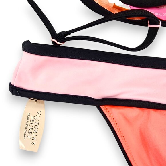 VICTORIA'S SECRET- Women's- Coral Pink Bikini with Black Trim- SIZE 32 C- NWT - Picture 10 of 13